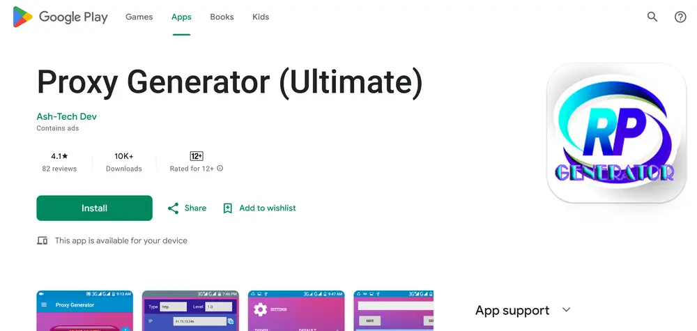 Proxy generator app on Google Play